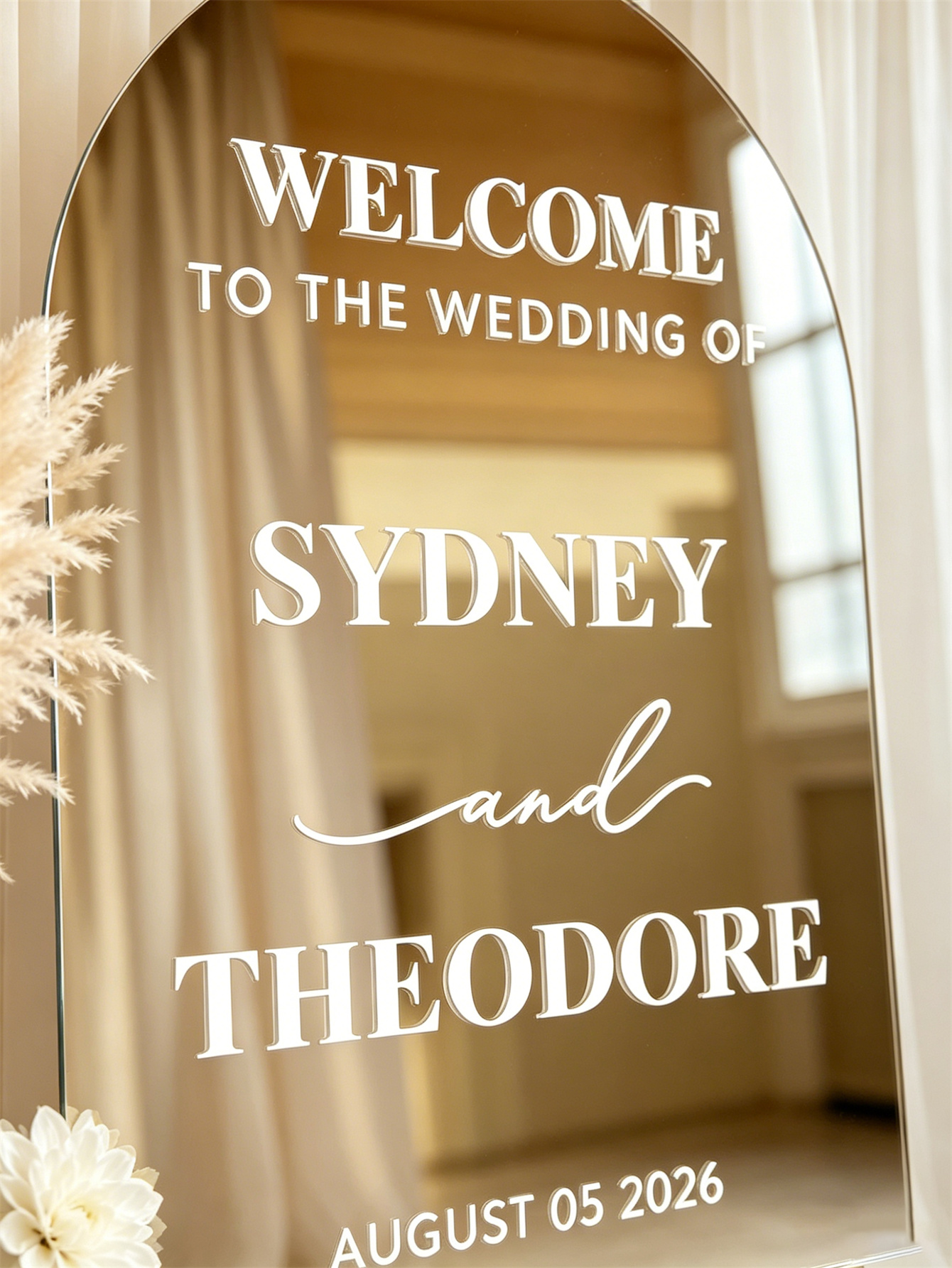 Mirror acrylic welcome signs, golden mirror wedding direction signs, custom wedding direction signs, ceremony welcome signs